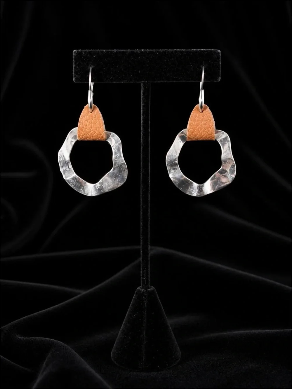 Vegan Leather and Silver Metal Dangle Earrings